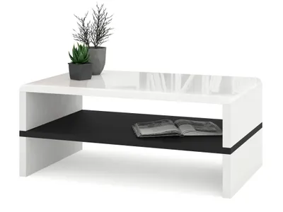 Produktbild von All4All Couchtisch Riva , kleiner Kaffeetisch , Wohnzimmertisch , Sofatisch mit Ablagen , Sofatisch , 100x60cm , 05 , Weiß Hochglanz + Schwarz