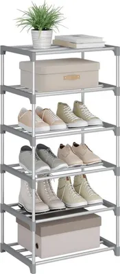 Produktbild von WOLTU Schuhregal schmal 6 Ebenen, Metall, für 12 Paar Schuhe, 42x88x30 cm : Grau Farbe: Grau