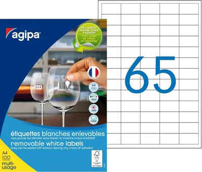 Produktbild von agipa Universal-Etiketten 38 x 21,2 mm weiß rechteckig 6.500 Etiketten