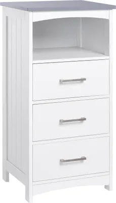 Image de kleankin Meuble de salle de bain sur pied meuble de rangement armoire de toilette sur pied avec 3 tiroirs et 1 niche - 40 x 33 x 80 cm - blanc