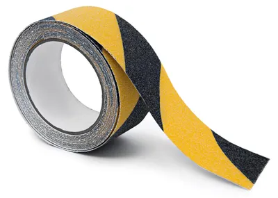 Image de Ruban adhésif antidérapant Relaxdays, rouleau de 50 mm, 5 m de ruban antidérapant pour marches d'escalier à l'intérieur et à l'extérieur, noir et jaune