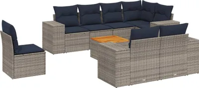 Produktbild von 9-teiliges Gartensofa-Set mit Kissen, grau, Polyrattan