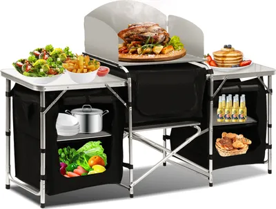Zdjęcie produktu dla Kuchnia kempingowa TolleTour 174 x 104 x 40 cm, szafka kempingowa z aluminiową ramą, meble kempingowe, kuchnia kempingowa na świeżym powietrzu, składana