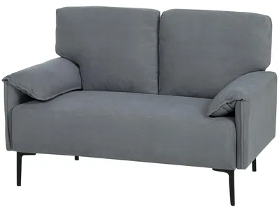 Zdjęcie produktu dla HOMCOM Sofa dwuosobowa 127 cm Mała tapicerowana sofa z podłokietnikami, imitacja aksamitu, kolor szary