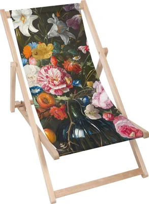 Produktbild von Dreamroots Liegestuhl klappbar Holz, bis zu 130 kg, Sonnenliege klappbar mit 3-stufiger Neigungsregulierung der Rückenlehne, Colorful Bouquet