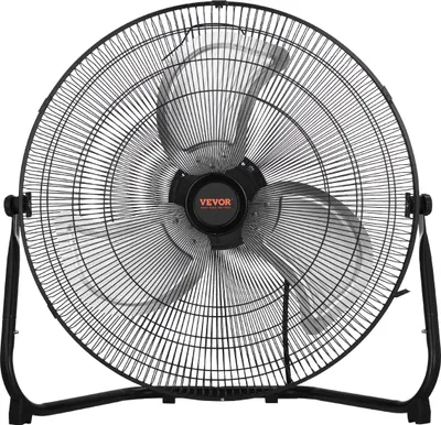 A black industrial floor fan.
