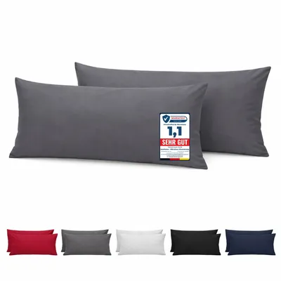 Produktbild von Komfortec Premium Kissenbezug 40x80 cm – 2er Set – Kissenhülle mit Reißverschluss – 100% gebürstete Mikrofaser– Superweich – Anthrazit Kopfkissenbezug