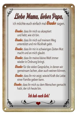 Produktbild von Blechschild Spruch 20x30cm Mama Papa hab euch lieb danke