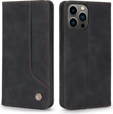 Produktbild von iPhone 13 Pro Max Hülle, Retro Kunstledertasche Schutzhülle mit Kartenfach Standfunktion für iPhone 13 Pro Max Schwarz