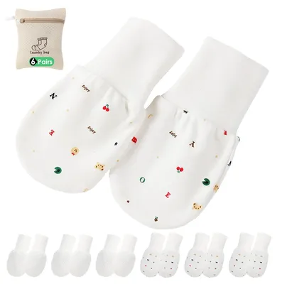 Productafbeelding van 6 paar babysokjes, babyhandschoenen van katoen, geschikt als handschoenen voor pasgeborenen
