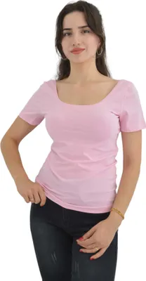Produktbild von Royyen 225 T-Shirt aus gekämmter Baumwolle mit U-Ausschnitt vorne und hinten – ROSA / XL