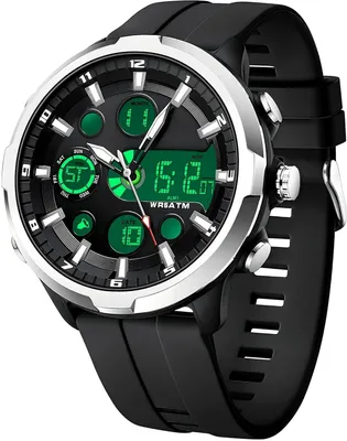 Produktbild von Herren Sport Armbanduhr Digital Analog Quarz Großes Zifferblatt 5ATM wasserdicht LED Alarm Stoppuhr Datum 12/24H Silikonarmband Uhr