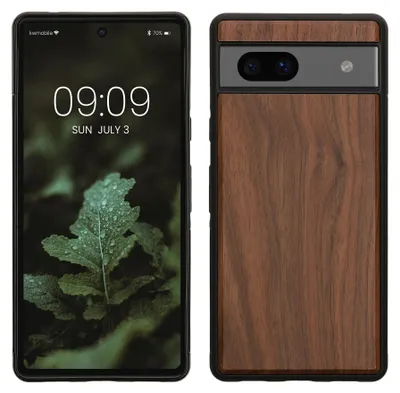 Produktbild von kwmobile Handyhülle für Google Pixel 7a Hülle Holz - Case mit TPU Bumper - Stoßfestes Hardcase - Schutzhülle Cover in Dunkelbraun