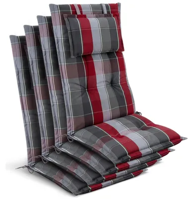 Produktbild von Beautissu 4x Premium Hochlehnerauflage 120x50x7cm, Grau-Rot-Hellblau-Kariert