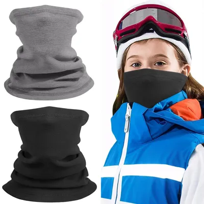 Produktbild von Schlauchschal Kinder Fleece Winddicht Schwarz Grau 2er-Set