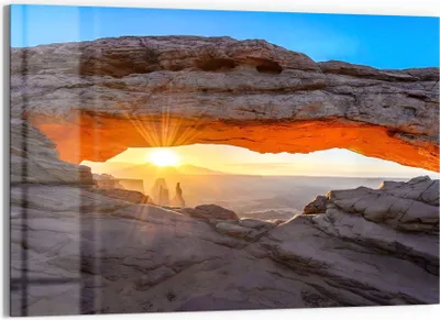 Produktbild von DEQORI Glasbild Echtglas 90x60 cm 'Felsbogen im Morgenlicht' Wandbild Bild modern Deko