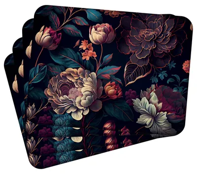 Obrázok produktu pre Sada 4 podtáciek z korku – Flowers 3 – 30 x 40 cm – odolné voči teplu a ľahko umývateľné, s korkovou zadnou stranou