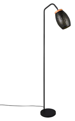 Image de Lampadaire, métal, noir, doré, E27, interrupteur au pied, H 147 cm