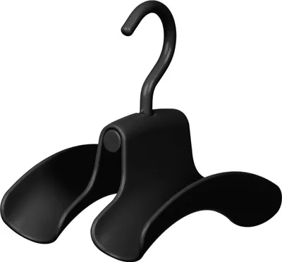 A black handbag hanger is shown against a white background.