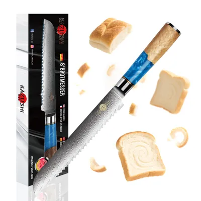 Produktbild von KAZUSHI 8 Zoll Brotmesser - Lebensmittelqualität Edelstahl, Ergonomischer Anti-Rutsch-Griff, Schneiden Sie leicht Brot und Kuchen