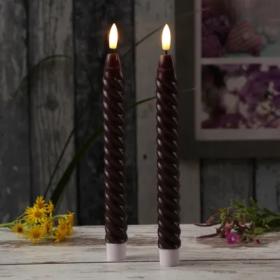 Zdjęcie produktu dla Świece LED typu „twist” – prawdziwy wosk – migoczący płomień 3D – wys. 25 cm – z timerem – kolor bordowy – zestaw 2 sztuk