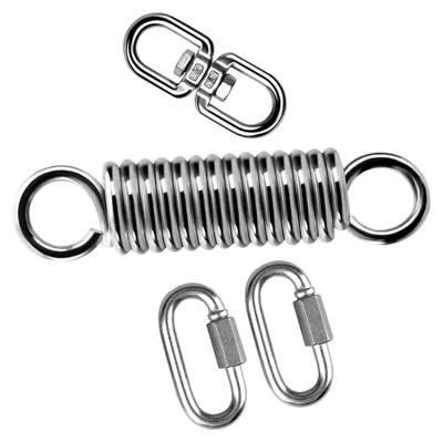 Produktbild von Robuste Schaukelfeder mit 250 kg Tragfähigkeit, 360° drehbar, inklusive 2 Karabinern, geeignet für Hängestühle, Hängematten, Yoga und Outdoor-Aktivitäten