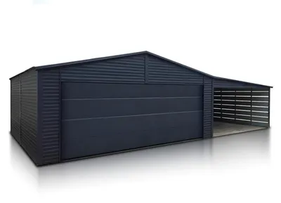 Produktbild von Fertiggarage 6x5.80 mit Carport 4m Fertiggaragen Holzoptik