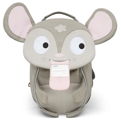 A cute mouse-shaped backpack is shown against a white background.