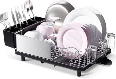 Immagine prodotto di Scolapiatti in acciaio inossidabile, a 2 scomparti, a 4 ripiani, nero, per accessori da cucina