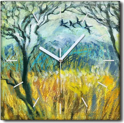 Produktbild von Coloray Uhr auf Leinwand 30x30 cm Wand Uhr Dekoration Wohnzimmer Segeltuch weiße Zeiger -Tiere Vögel Wald.