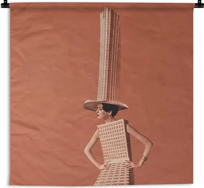 Produktbild von MuchoWow® Wandteppich Wandbehang Frau - Stadt - Jahrgang 150x150 cm Tapisserie Dekoration Wandtuch - Wohnaccessoires - Modernes