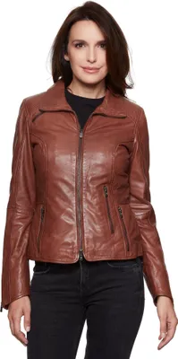 Produktbild von Jilani - Damen Lederjacke Lammnappa mittelbraun Pflanzlich gegerbt Größe 38