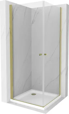 Produktbild von Mexen Pretoria Duo kippbare Duschabtrennung 90 x 90 cm, Transparent, Gold + Duschwanne Flat - 852-090-090-50-02-4010G