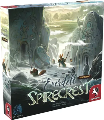 The image shows the box of the board game Everdell: Spirecrest, an expansion for the game Everdell.