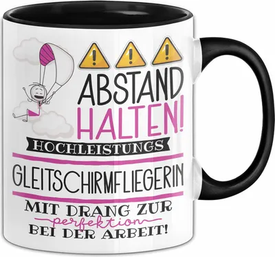 Produktbild von Gleitschirmfliegerin Tasse Geschenk Lustig Abstand Halten Hochleistungs-Gleitschirmfliegerin Mit Drang Zur Perfektion Bei Der Arbeit (Schwarz)