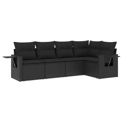 Produktbild von 5-tlg. Garten-Sofagarnitur mit Kissen Schwarz Poly Rattan
