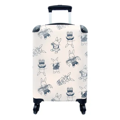 Produktbild von MuchoWow® Koffer Handgepäck Trolley Rollkoffer Kleine Reisekoffer mit 4 Rollen - Kaninchen - Vintage - Schnittmuster - Cabin Size < 55x40x23 cm & 55x40x20 cm - Fotokoffer - Kabinenkoffer - Boardgepäck - Reise-Box - Reisekoffer - Reisegepäck - Koffer mit Bild - Trolley für Kinder