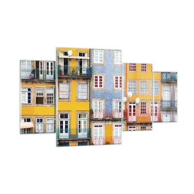 Produktbild von Bilder auf glas - 4 Teile - Casas Ribeira Porto - 160x90cm - Glasbilder - Wandbilder - Bilder - zum Aufhängen bereit - Wanddekoration aus Glas - Glas Bilder - Wandbild auf Glas - GDL160x90-4249