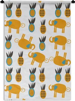 Produktbild von MuchoWow® Wandteppich Wandbehang Elefant - Ananas - Gelb - Muster 90x135 cm Tapisserie Dekoration Wandtuch - Baumwolle - Wandskulptur