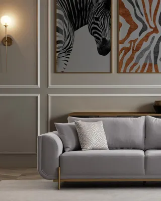 Produktbild von Sofa 3 Sitzer Grau Einfarbig Edelstahl Gold Fuße Arbeitszimmer Modern