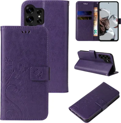 Produktbild von Handyhülle für Samsung Galaxy S25 Ultra Floral Blumen Schmetterling Flip Cover Hülle Case Klapphülle Handytasche Farbe: Violett