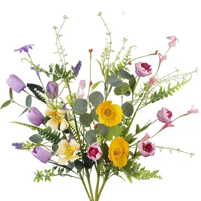 4er-Set Kunst-Wildblumensträuße, Seide, 65 cm, lila/rosa/gelb