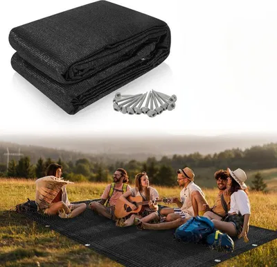 Obrázek produktu pro Clanmacy Koberec pro markýzy 300x600cm Koberec pro stan z HDPE Venkovní kempingový koberec včetně tašky na přenášení Příslušenství Černá barva