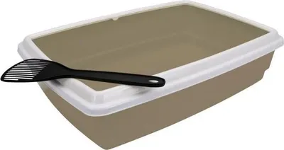 Image de Bac à Litière Chat avec Rebord + Pelle AIME, Taupe, 44 x 34 x 11 cm
