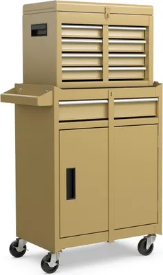 Produktbild von 2-in-1-Werkzeugwagen mit 5 Schubladen und verstellbarem Regal