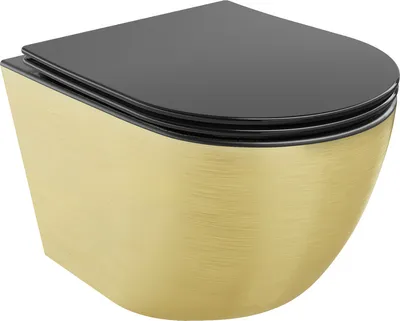 Produktbild von Mexen Lena WC-Schüssel Randlos mit slim Sitz und Absenk-Automatik, duroplast, Schwarz matt/gold Linienmuster - 30224077