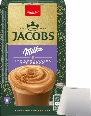 Produktbild von Jacobs Cappuccino Milka ( 8 Sticks 126,4g Packung) + usy Block