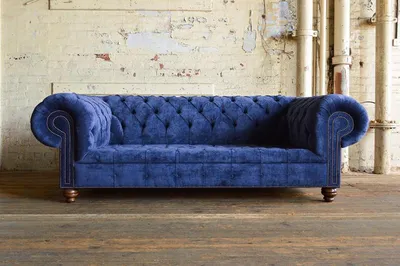 Zdjęcie produktu dla Luksusowa sofa Chesterfield z niebieską tkaniną tekstylną Sofy Kanapy Tapicerka