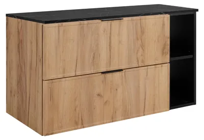 Produktbild von Badezimmerschrank, Eichenholzoptik / schwarze Marmorarbeitsplatte (MDF), 100 (80+20) x 57 x 46 cm