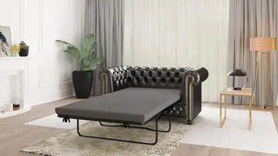 Produktbild von S-STYLE MÖBEL - Chesterfield Sofa 2 sitzer mit Schlaffunktion aus Schwarz veganem Leder mit Holzfüßen - Area - B/T/H: 148 cm/86cm/72cm